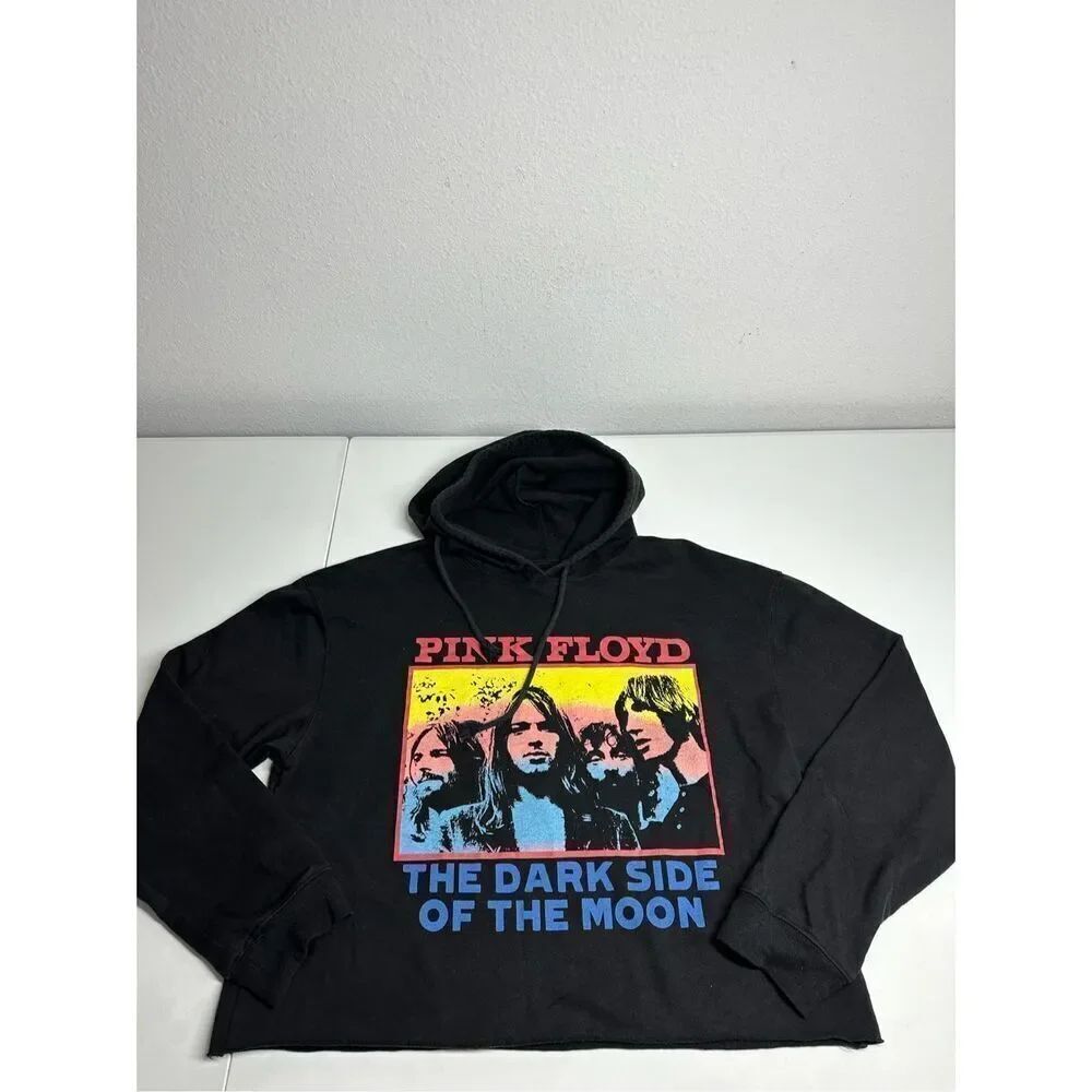 Pink Floyd Dark Side of the Moon Black Cropped Hoodie Sweatshirt Juniors Sz L